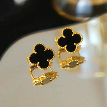 [Everoly JW]CLOVER MEDIUM 1 MOTIFS  ONYX STUD EARRINGS