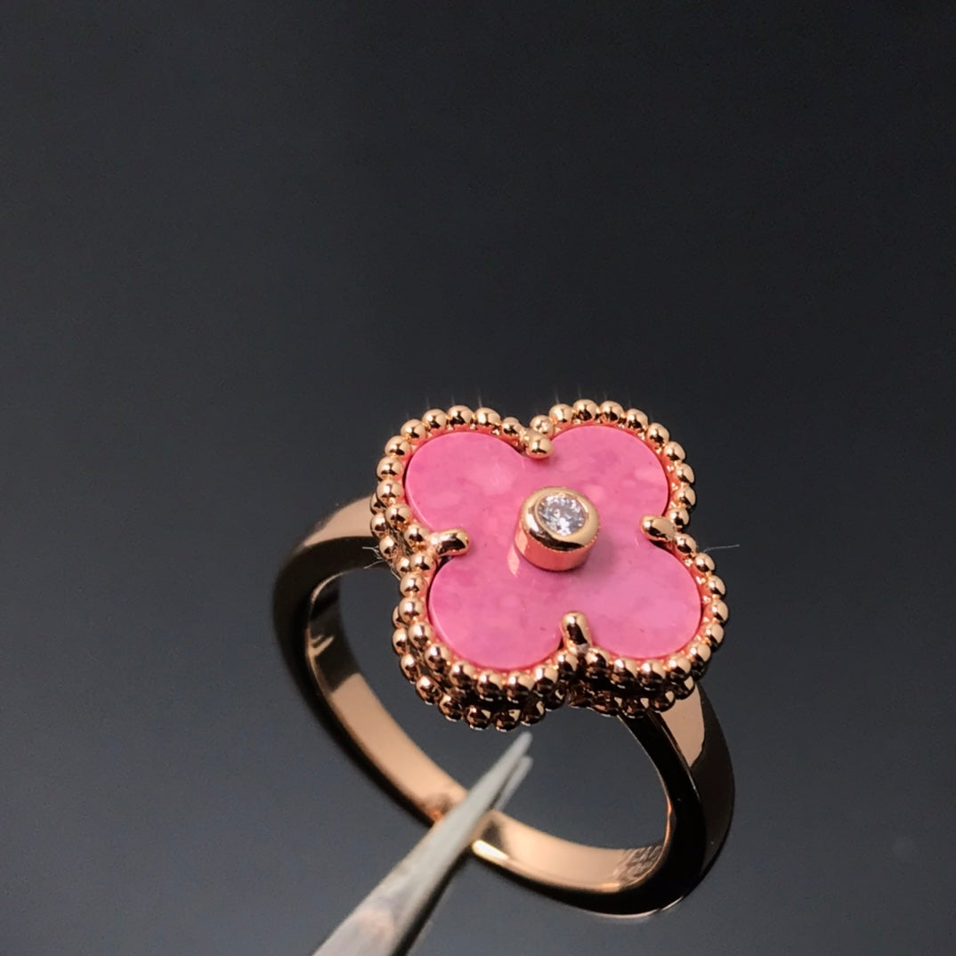 [Everoly JW]CLOVER RHODONITE ROSE GOLD RING