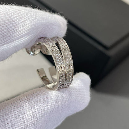 [Everoly JW]LOVE DIAMOND SILVER HOOP EARRINGS