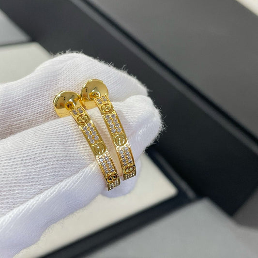 [Everoly JW]LOVE DIAMOND GOLD HOOP EARRINGS