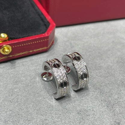 [Everoly JW]LOVE CERAMIC DIAMOND PAVED SILVER EARRINGS