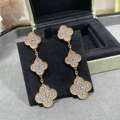 [Everoly JW]CLOVER 3 MOTIFS DIAMOND PAVED ROSE GOLD EARRINGS