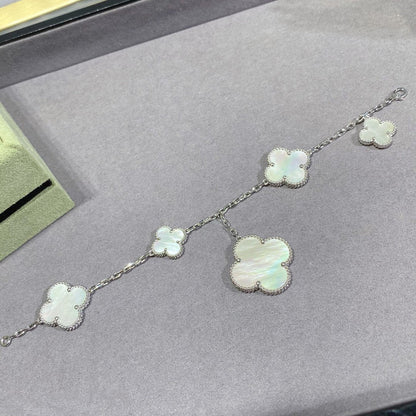[Everoly JW]CLOVER 5 MOTIF WHITE MOP SILVER BRACELET