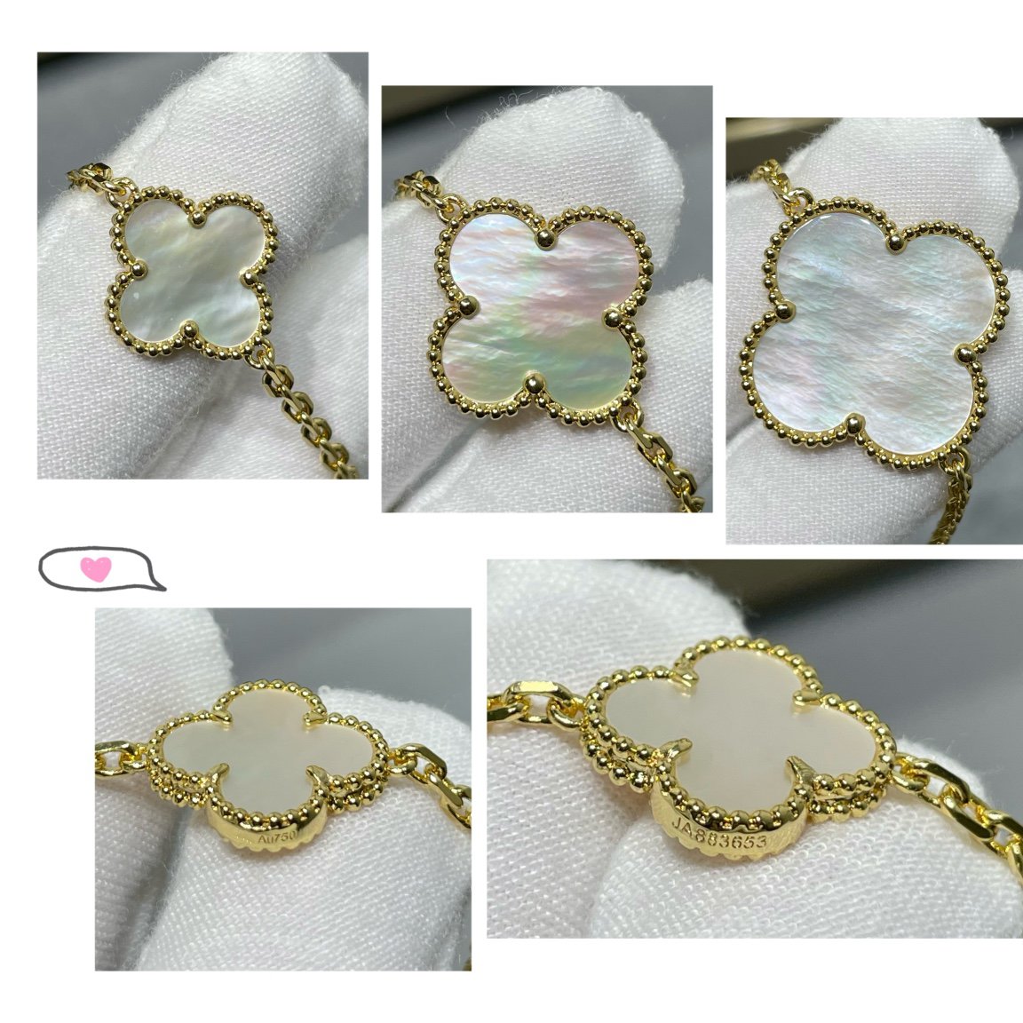 [Everoly JW]CLOVER 16 MOTIF WHITE MOP GOLD NECKLACE