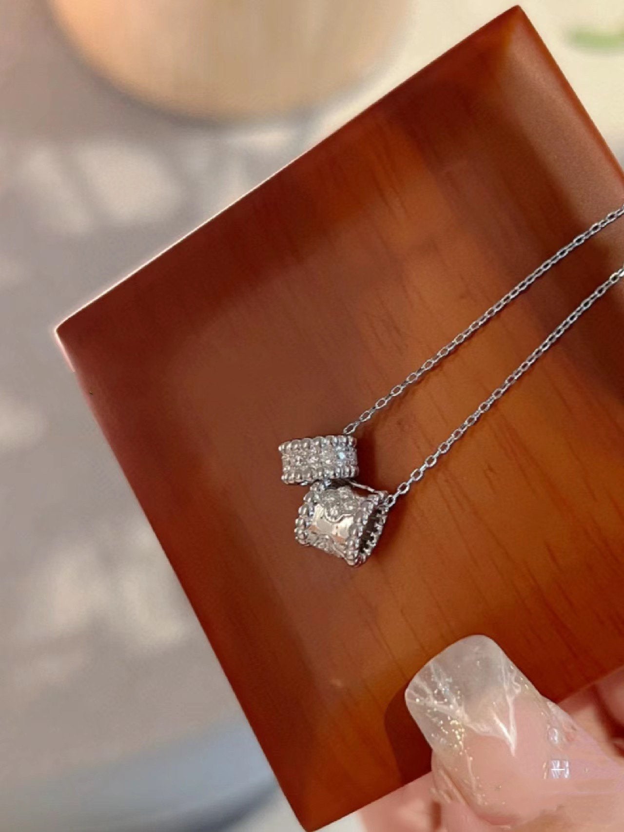 [Everoly JW]PERLEE DOUBLE PENDANT SILVER DIAMOND NECKLACE
