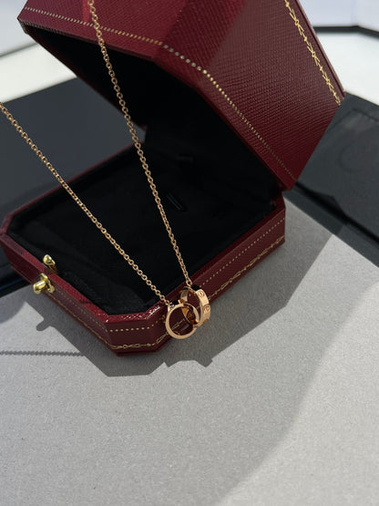 [Everoly JW]LOVE NECKLACE DOUBLE RING PINK GOLD