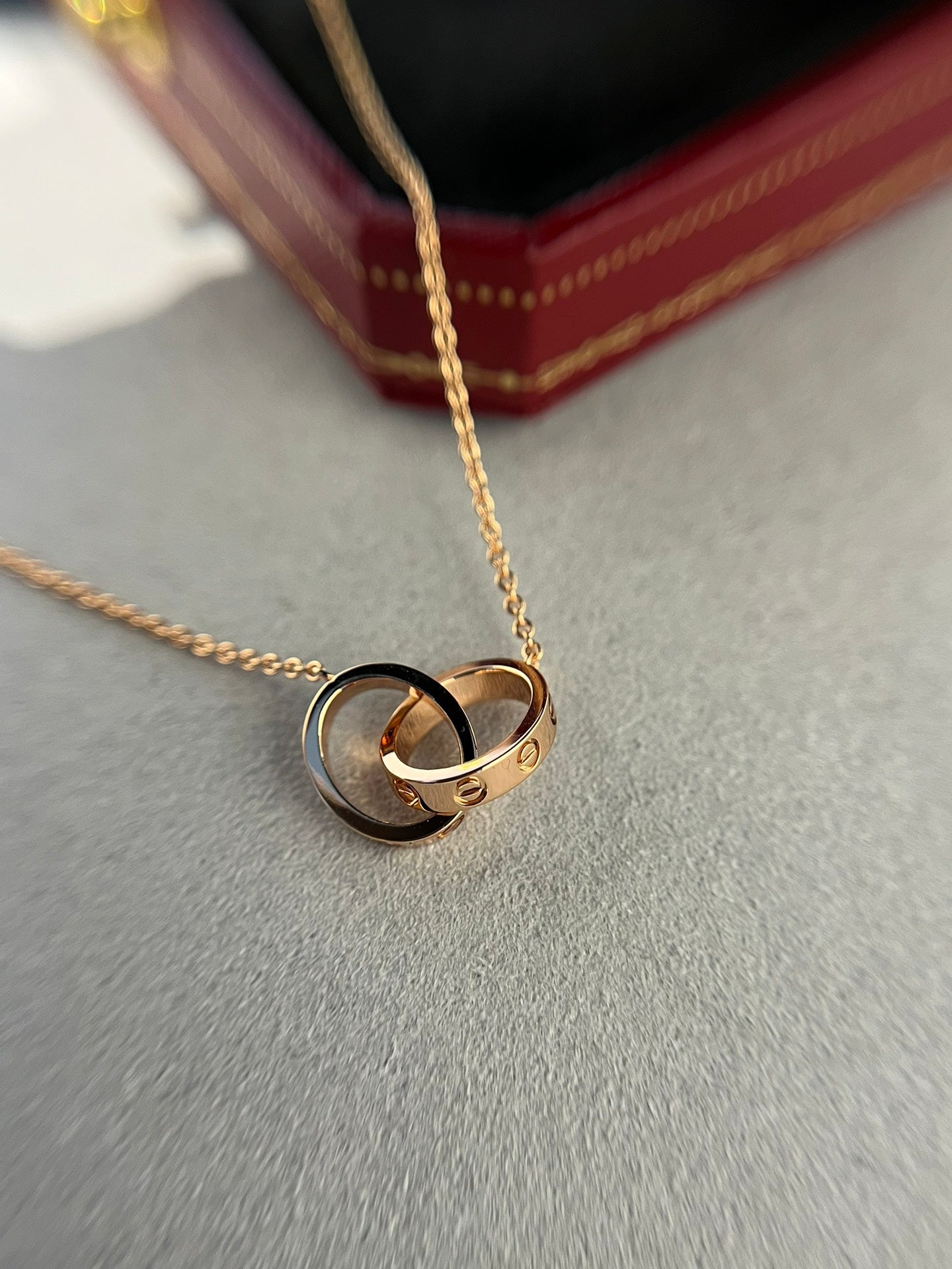 [Everoly JW]LOVE NECKLACE DOUBLE RING PINK GOLD