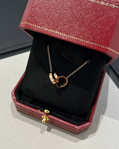 [Everoly JW]LOVE NECKLACE DOUBLE RING PINK GOLD