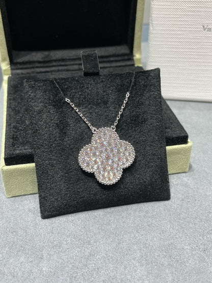 [Everoly JW]CLOVER 25MM LARGE PENDANT DIAMOND PAVED SILVER NECKLACE