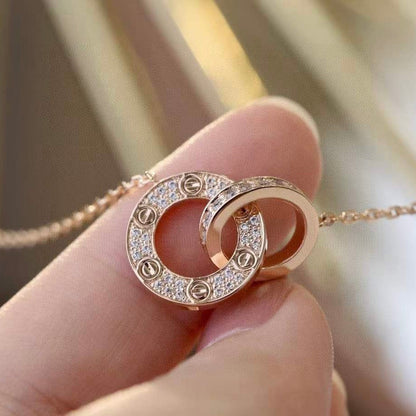[Everoly JW]LOVE 7.6MM NECKLACE ROSE GOLD AND SILVER  FULL DIAMOND
