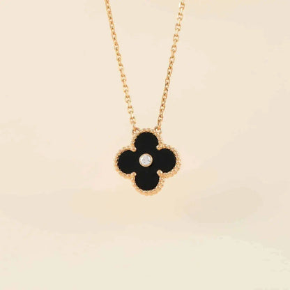 [Everoly JW]CLOVER 15MM DIAMOND ONYX NECKLACE