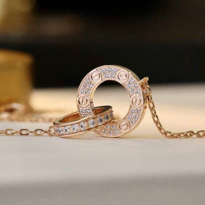 [Everoly JW]LOVE 7.6MM NECKLACE ROSE GOLD AND SILVER  FULL DIAMOND