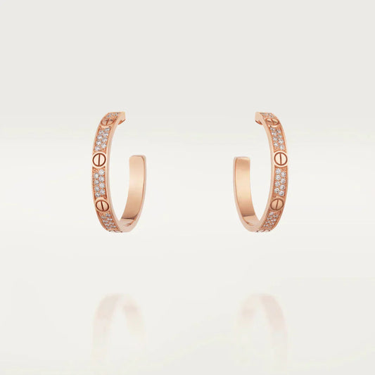 [Everoly JW]LOVE DIAMOND PINK GOLD HOOP EARRINGS