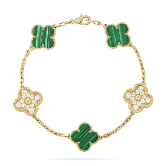 [Everoly JW]CLOVER  5 MOTIF MALACHITE DIAMOND BRACELET