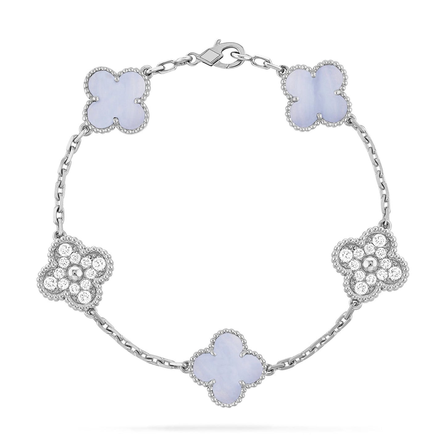 [Everoly JW]CLOVER  5 MOTIF DIAMOND PURPLE CHALCEDONY BRACELET SILVER