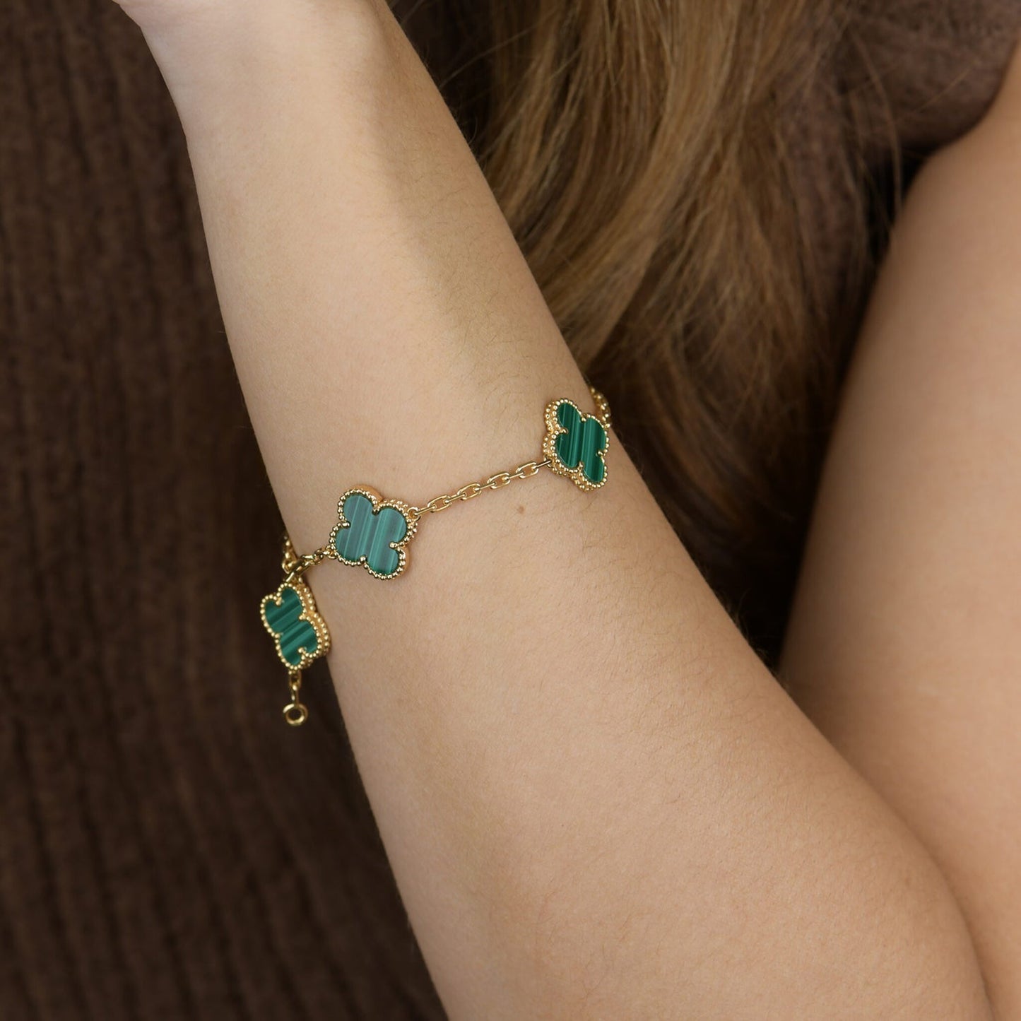 [Everoly JW]CLOVER 5 MOTIFS MALACHITE BRACELET