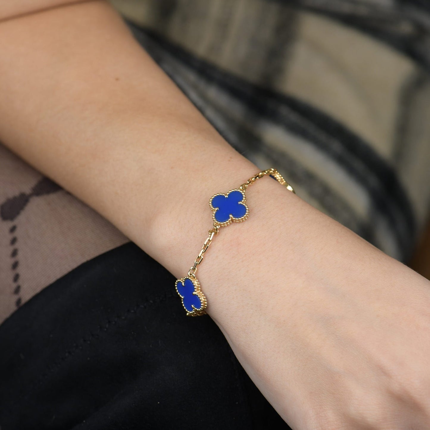 [Everoly JW]CLOVER 5 MOTIFS BLUE AGATE BRACELET