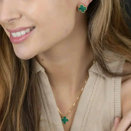 [Everoly JW]CLOVER MINI 9.5MM MALACHITE  EARRINGS