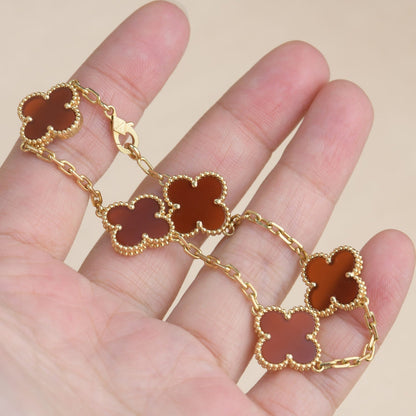 [Everoly JW]CLOVER 5 MOTIFS RED AGATE  BRACELET