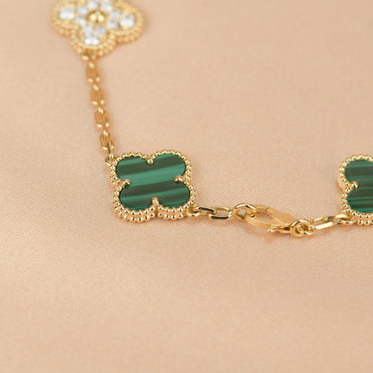 [Everoly JW]CLOVER  5 MOTIF MALACHITE DIAMOND BRACELET
