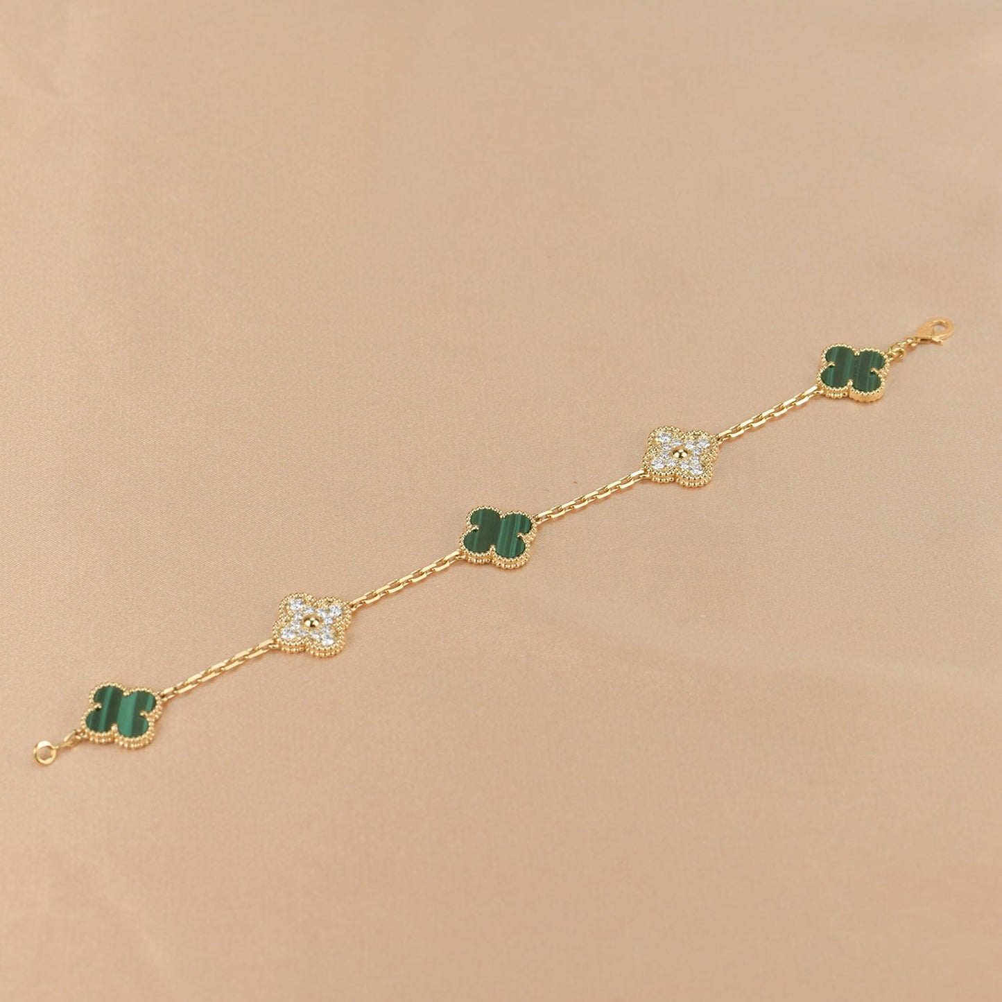 [Everoly JW]CLOVER  5 MOTIF MALACHITE DIAMOND BRACELET