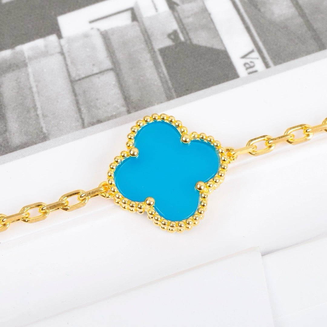 [Everoly JW]CLOVER 5 MOTIFS TURQUOISE BRACELET
