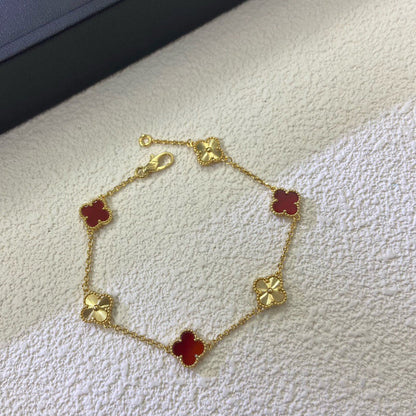 [Everoly JW]CLOVER 6 MOTIF RED AGATE LASER BRACELET