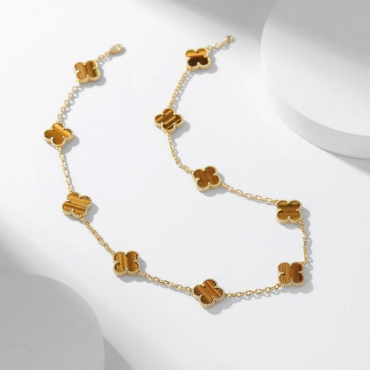 [Everoly JW]CLOVER 10 MOTIFS TIGER EYE NECKLACE