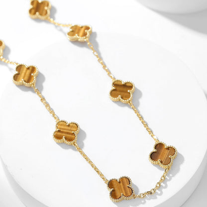 [Everoly JW]CLOVER 10 MOTIFS TIGER EYE NECKLACE