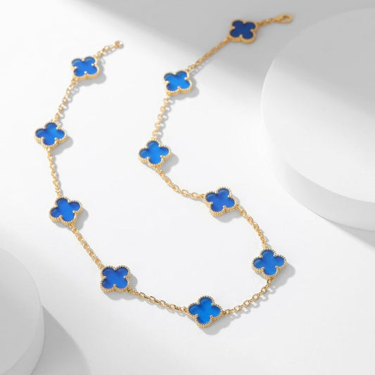 [Everoly JW]CLOVER 10 MOTIFS BLUE AGATE NECKLACE