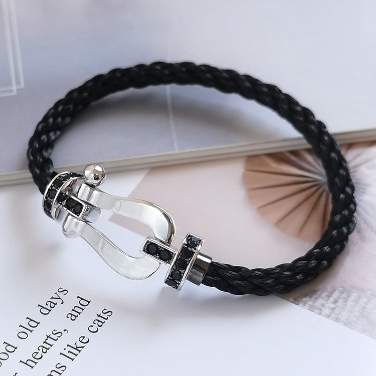 [Everoly JW]FORCE LARGE HORSESHOE BLACK DIAMOND BRACELET SILVER