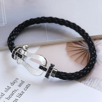 [Everoly JW]FORCE LARGE HORSESHOE BLACK DIAMOND BRACELET SILVER