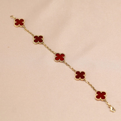 [Everoly JW]CLOVER 5 MOTIFS RED AGATE  BRACELET