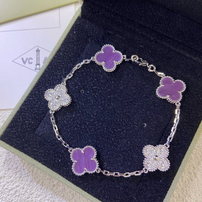 [Everoly JW]CLOVER  5 MOTIFS  PURPLE VIOLET DIAMOND BRACELET