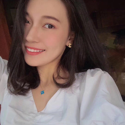 [Everoly JW]CLOVER 15MM DIAMOND AND BLUE AGATE NECKLACE