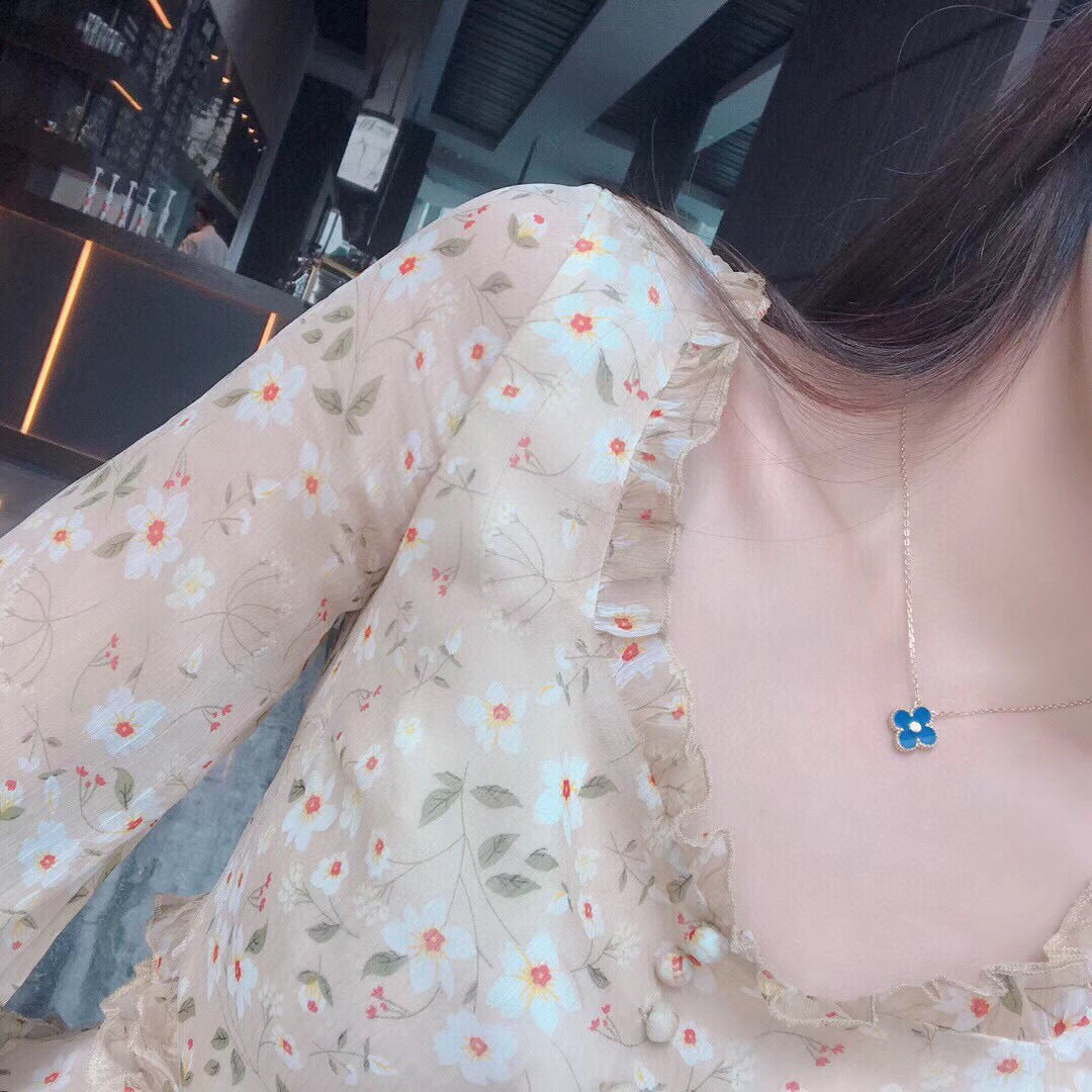 [Everoly JW]CLOVER 15MM DIAMOND AND BLUE AGATE NECKLACE