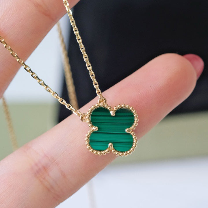 [Everoly JW]CLOVER 15MM MALACHITE SINGLE FLOWER  NECKLACE