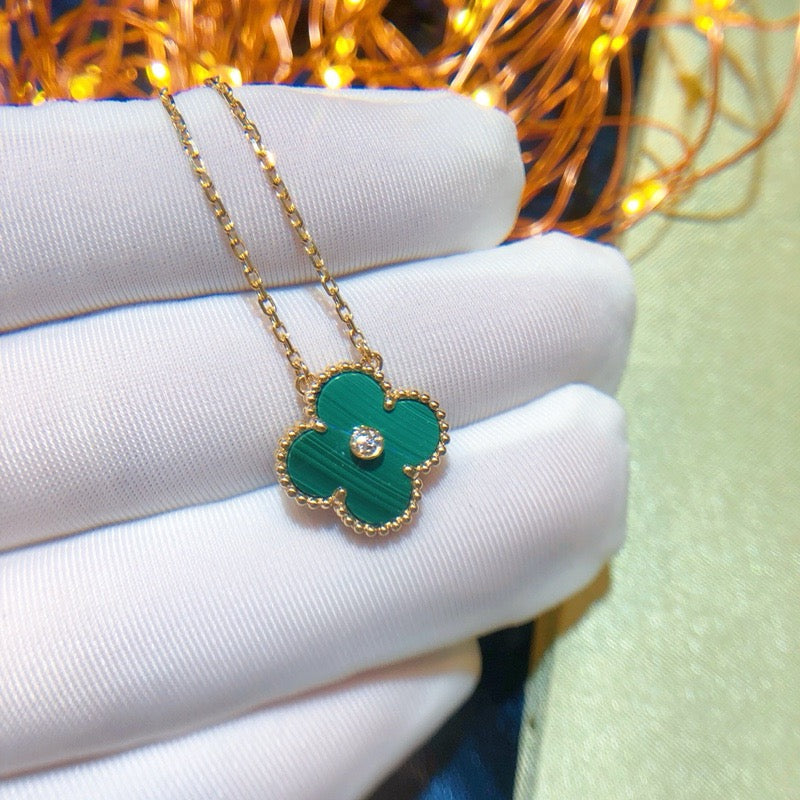 [Everoly JW]CLOVER 15MM DIAMOND TURQUOISE NECKLACE