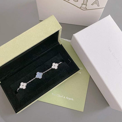 [Everoly JW]CLOVER  5 MOTIF DIAMOND PURPLE CHALCEDONY BRACELET SILVER