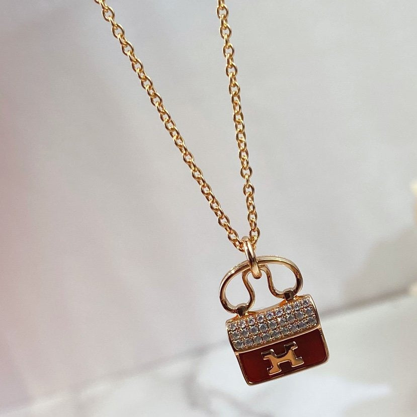 [Everoly JW]CONSTANCE RED PEDANT PINK GOLD NECKLACE
