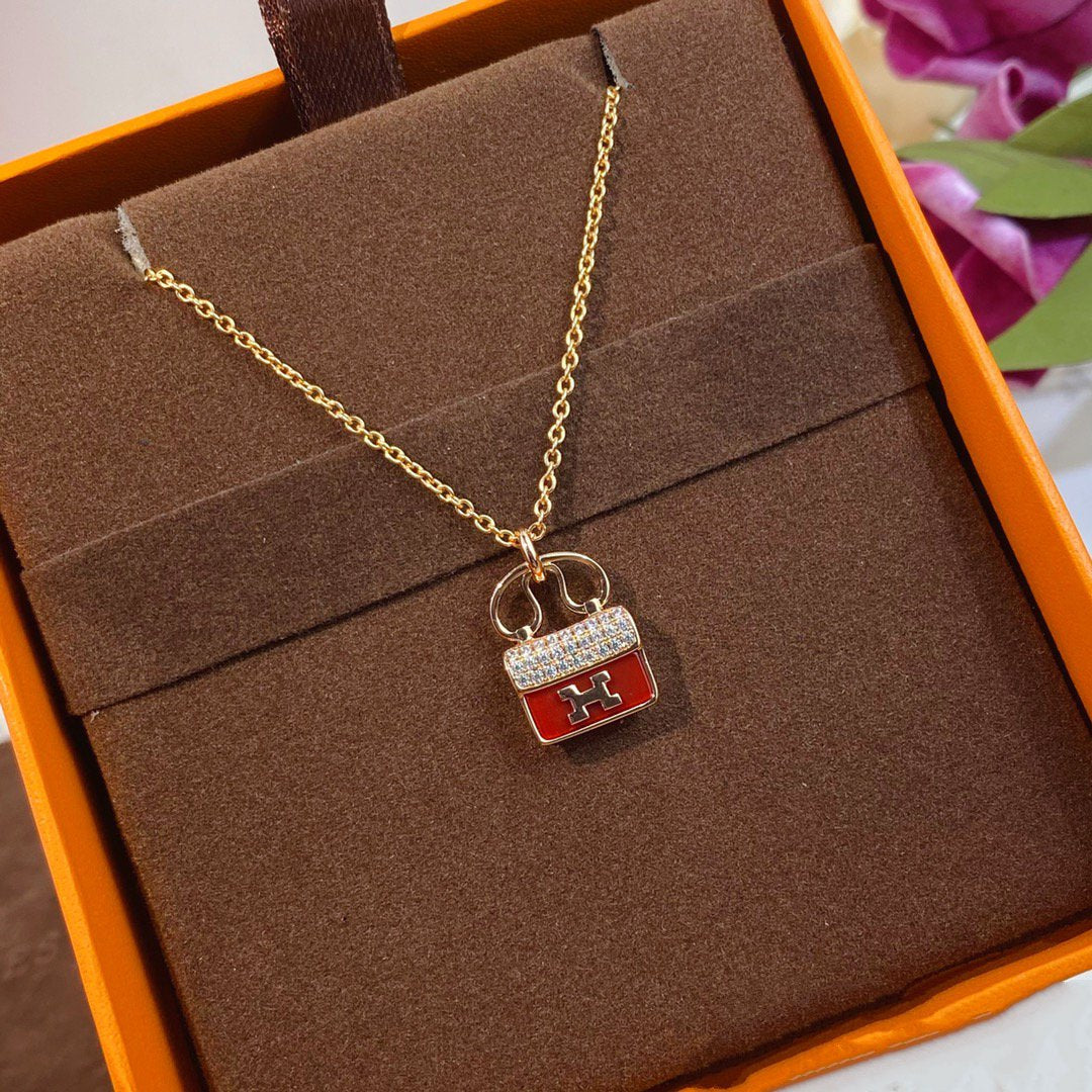 [Everoly JW]CONSTANCE RED PEDANT PINK GOLD NECKLACE