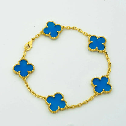 [Everoly JW]CLOVER 5 MOTIFS BLUE AGATE BRACELET