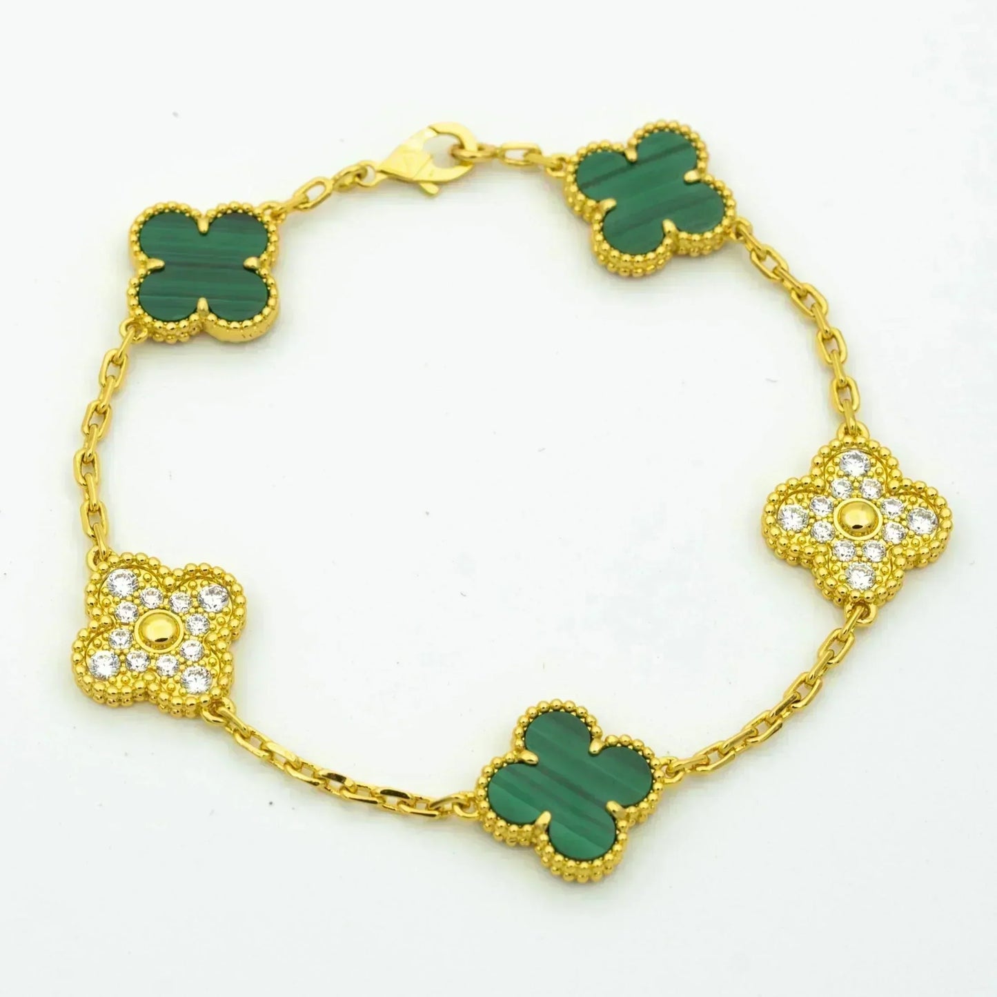 [Everoly JW]CLOVER  5 MOTIF MALACHITE DIAMOND BRACELET