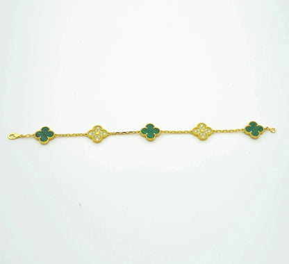 [Everoly JW]CLOVER  5 MOTIF MALACHITE DIAMOND BRACELET
