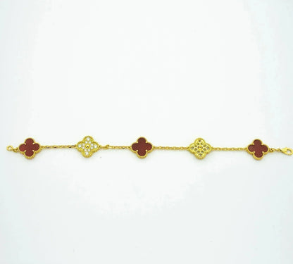 [Everoly JW]CLOVER 5 MOTIFS CARNELIAN DIAMOND BRACELET
