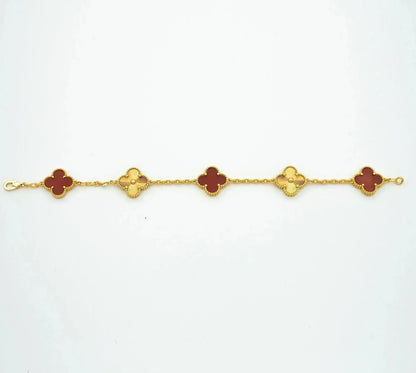 [Everoly JW]CLOVER  5 MOTIFS CARNELIAN GOLD BRACELET