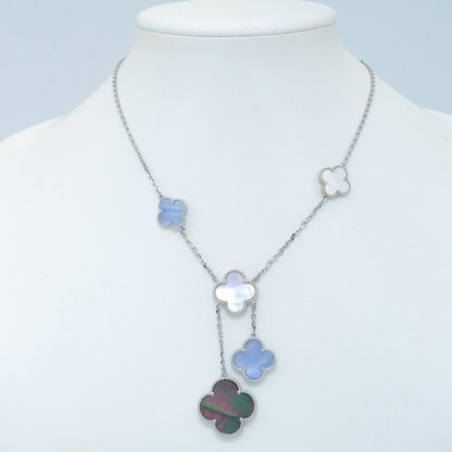 [Everoly JW]CLOVER MOP CHALCEDONY NECKLACE SILVER 6 MOTIF