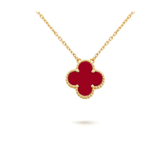 [Everoly JW]CLOVER 15MM CARNELIAN SINGLE FLOWER NECKLACE