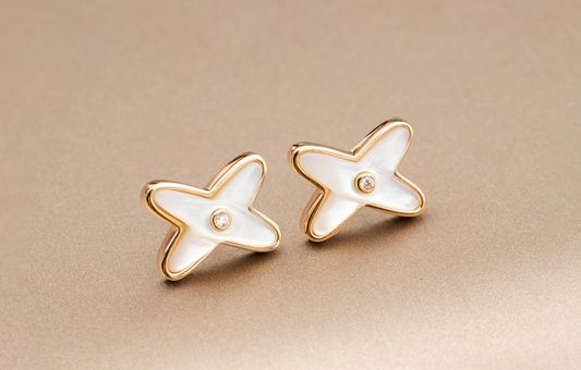 [Everoly JW]JEUX DE WHITE MOP PINK GOLD DIAMOND EARRINGS