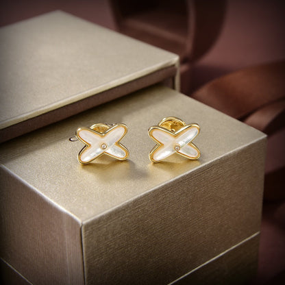 [Everoly JW]JEUX DE WHITE MOP GOLD DIAMOND EARRINGS
